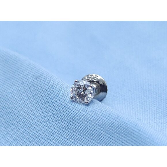 Unique Single 14K Solid White Gold Designer Diamond Stud Screw Back Earring - Picture 7 of 12